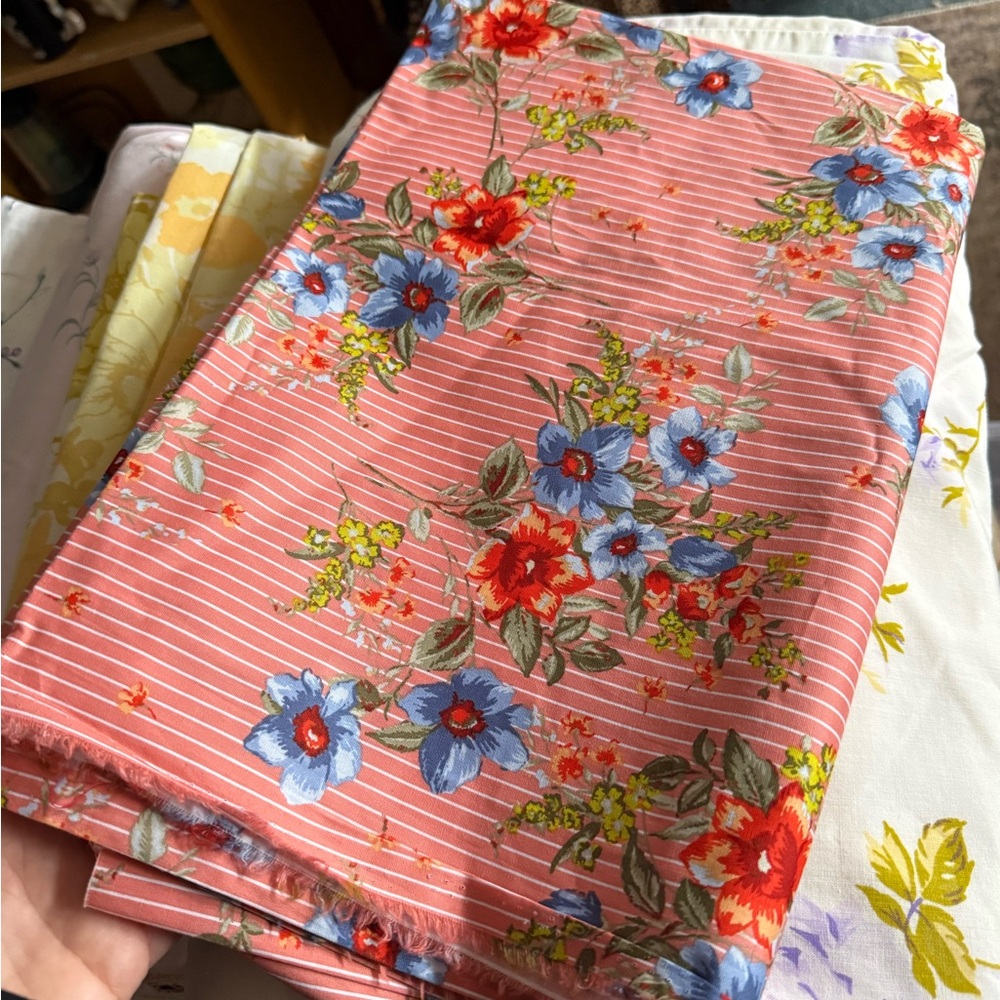 Vintage Floral Stripe Coral Quilting Cotton